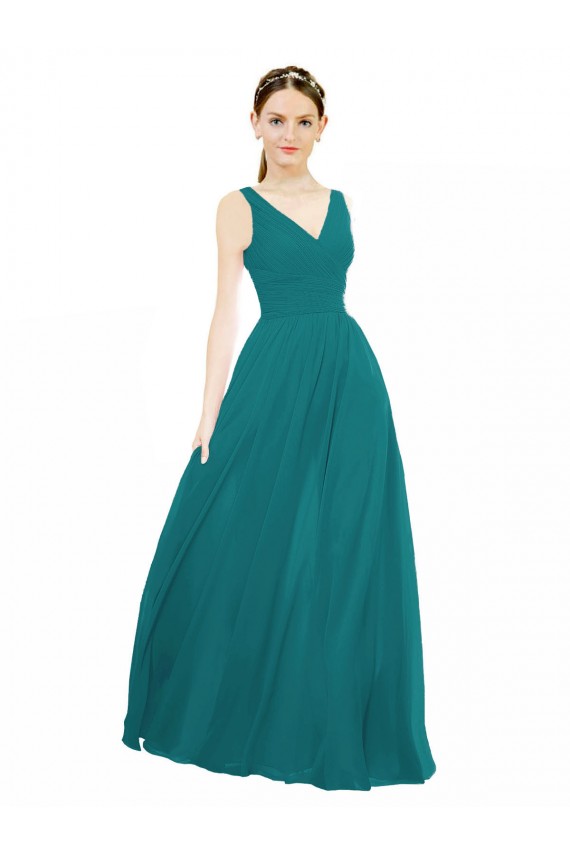 Chiffon V-Neck A-Line Hunter Bridesmaid Gowns Derby