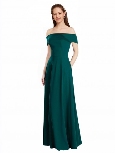 Soft Chiffon Off the Shoulder A-Line Hunter Bridesmaid Dress Derby