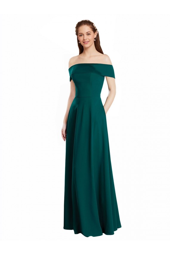 Soft Chiffon Off the Shoulder A-Line Hunter Bridesmaid Dress Derby