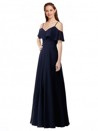 Soft Chiffon V-Neck A-Line Dark Navy Bridesmaid Dress Derby