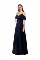 Soft Chiffon V-Neck A-Line Dark Navy Bridesmaid Dress Derby