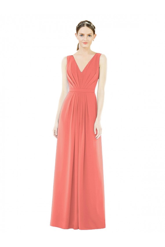 Soft Chiffon V-Neck V-Back A-Line Coral Bridesmaid Dress Derby
