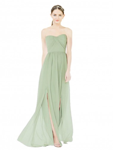 Soft Chiffon Strapless Low Back A-Line Sage Semi Formal Evening Dress / Bridesmaid Dress Derby
