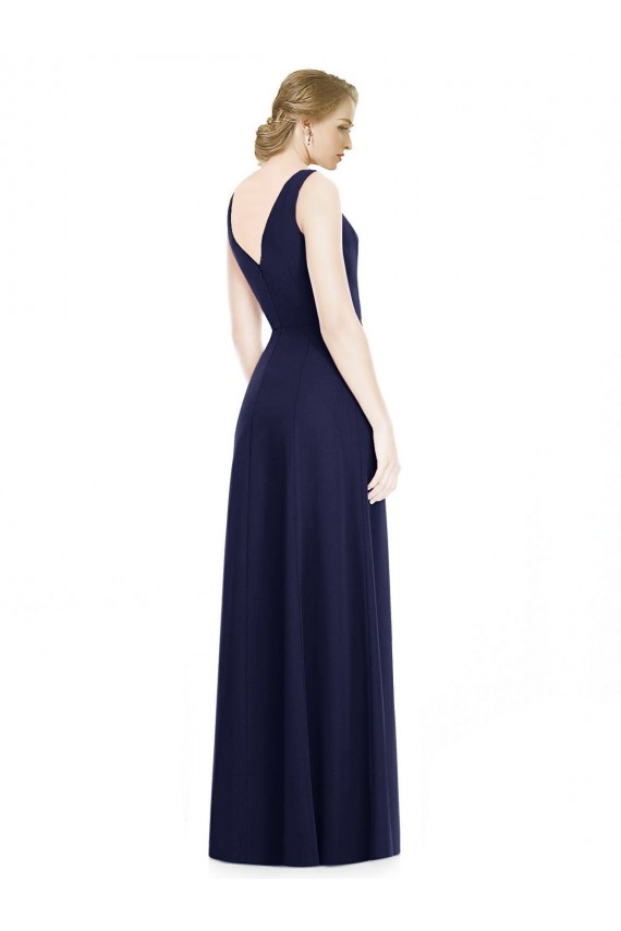 Soft Chiffon Cowl Neck V-Back A-Line Dark Navy Bridesmaid Dress Derby