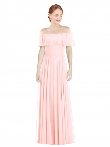 Soft Chiffon Square Neck A-Line Pink Formal Bridesmaid Dress Derby