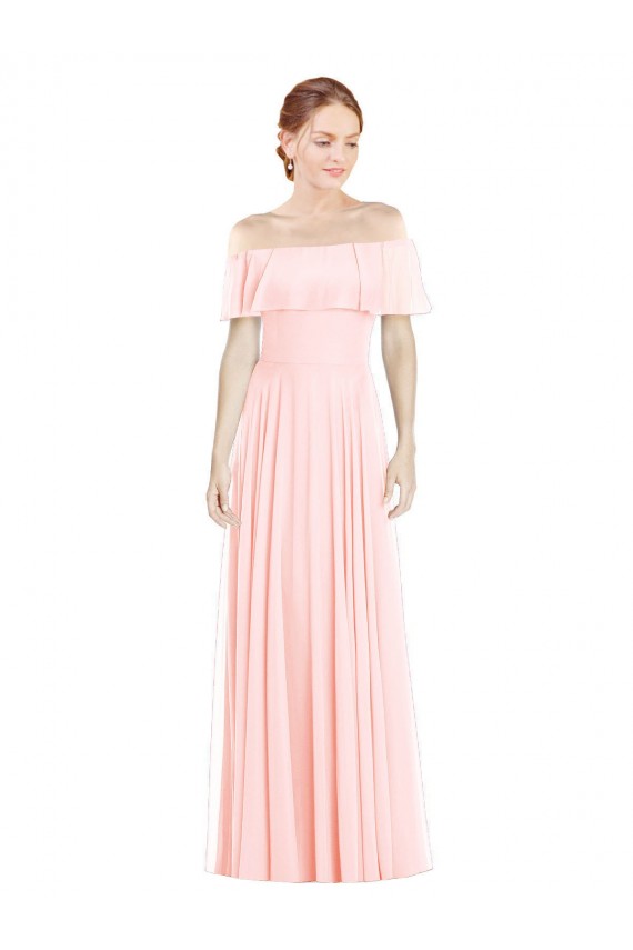 Soft Chiffon Square Neck A-Line Pink Formal Bridesmaid Dress Derby