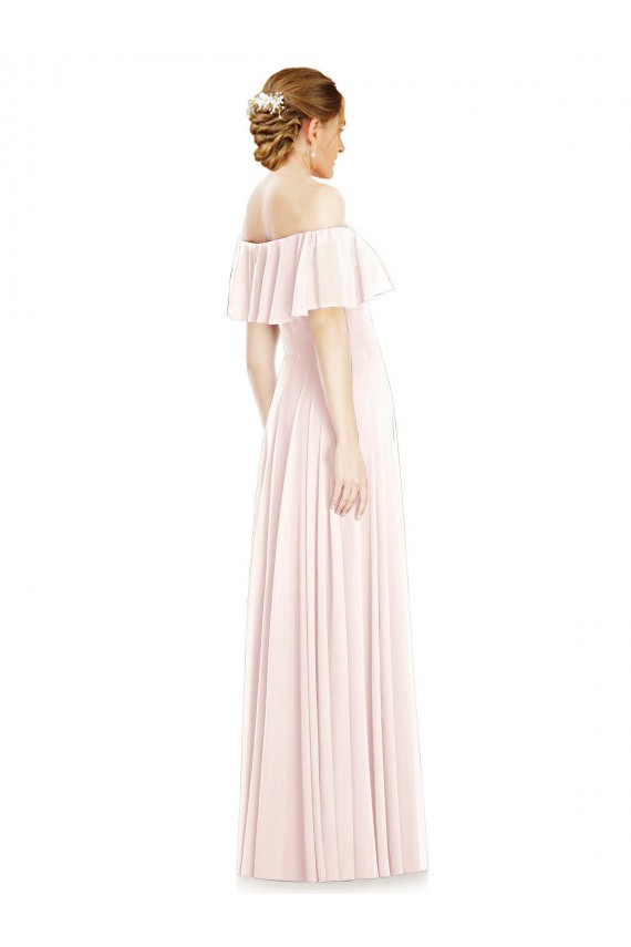Soft Chiffon Square Neck A-Line Pink Formal Bridesmaid Dress Derby