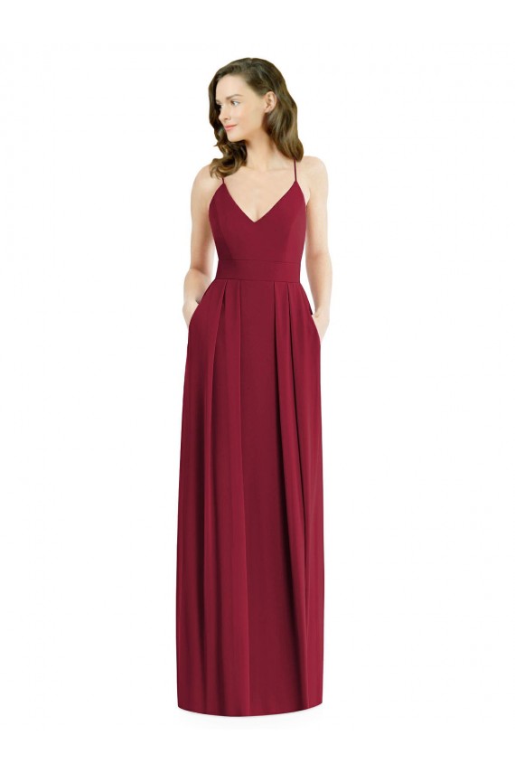 Soft Chiffon V-Neck Open Back A-Line Burgundy Semi Formal Evening Dress / Bridesmaid Dress Derby