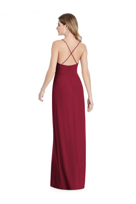 Soft Chiffon V-Neck Open Back A-Line Burgundy Semi Formal Evening Dress / Bridesmaid Dress Derby