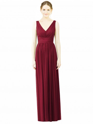 Soft Chiffon V-Neck V-Back A-Line Burgundy Bridesmaid Dress / Formal Dress Derby