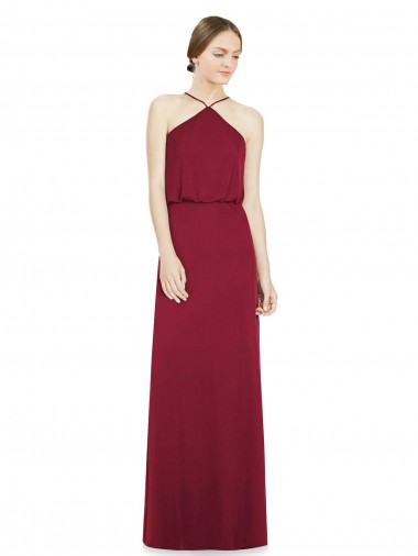 Soft Chiffon Halter Neck Open Back A-Line Burgundy Bridesmaid Dress Derby