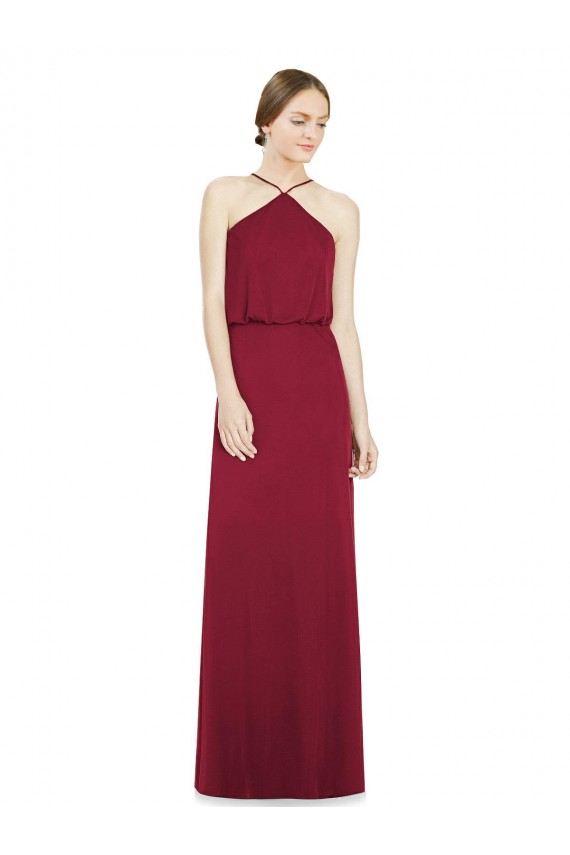 Soft Chiffon Halter Neck Open Back A-Line Burgundy Bridesmaid Dress Derby