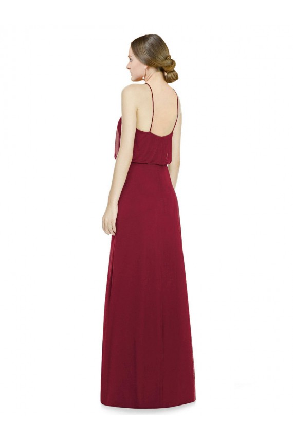 Soft Chiffon Halter Neck Open Back A-Line Burgundy Bridesmaid Dress Derby