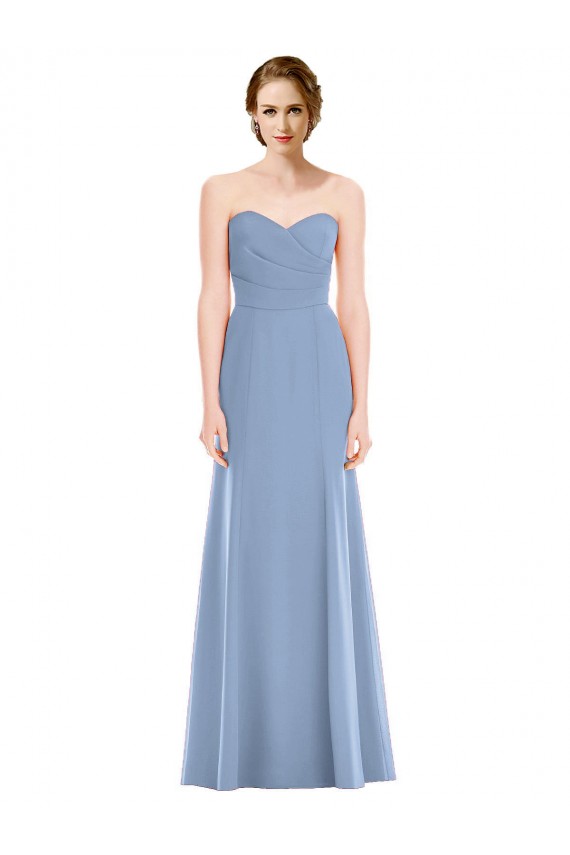 Soft Chiffon Strapless Mermaid Dusty Blue Bridesmaid Dress Derby