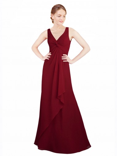 Chiffon V-Neck A-Line Burgundy Bridesmaid Dress / Evening Dress Derby