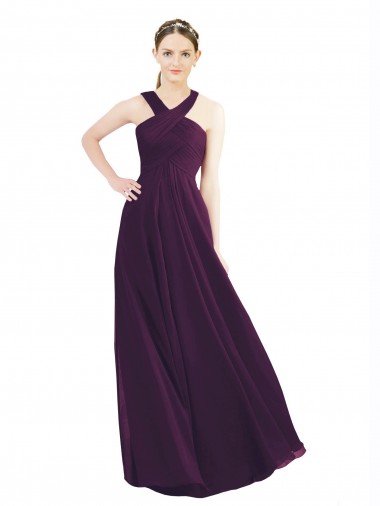 Soft Chiffon Halter Neck A-Line Grape Bridesmaid Dress Derby