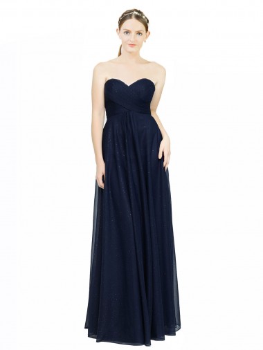 Chiffon Strapless Low Back A-Line Dark Navy Bridesmaid Dress / Evening Dress Derby
