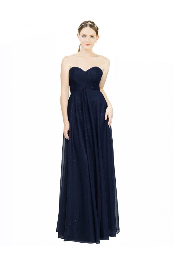 Chiffon Strapless Low Back A-Line Dark Navy Bridesmaid Dress / Evening Dress Derby