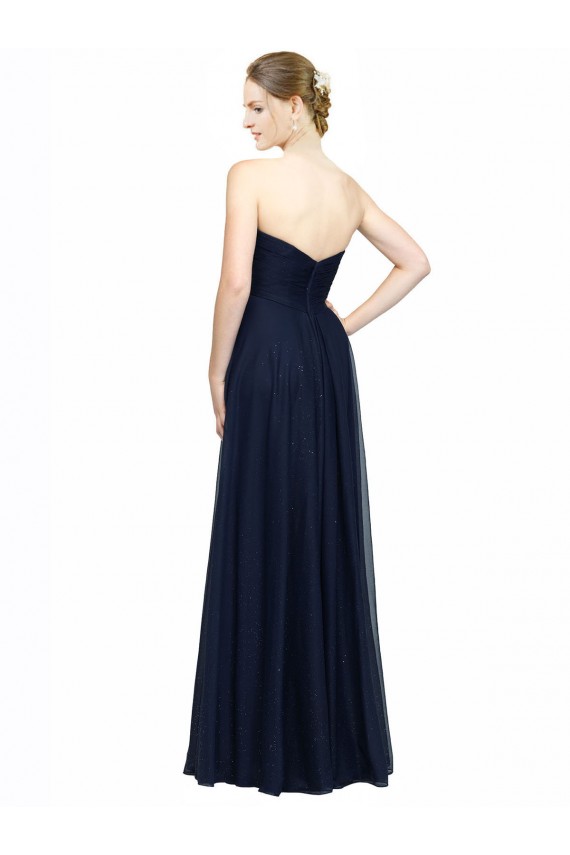 Chiffon Strapless Low Back A-Line Dark Navy Bridesmaid Dress / Evening Dress Derby