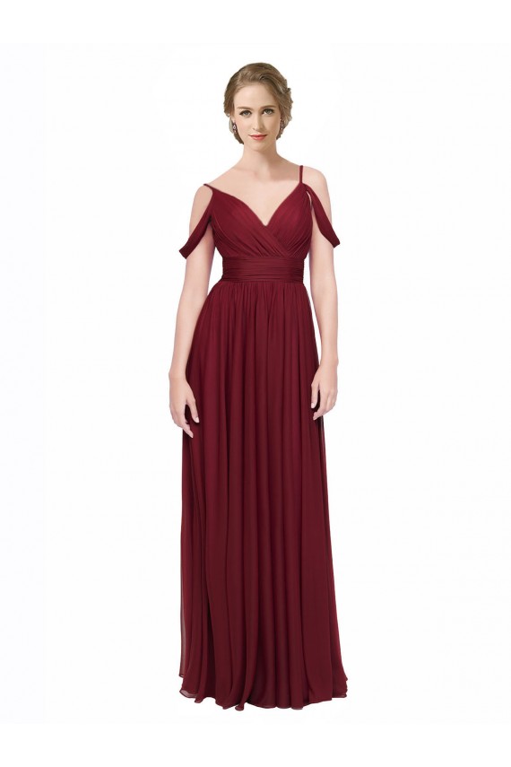 Chiffon Spaghetti Straps Low Back A-Line Burgundy Bridesmaid Dress / Evening Dress Derby