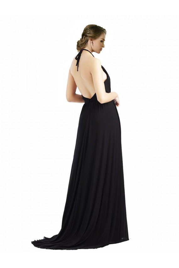 Soft Chiffon Halter Neck Low Back A-Line Oyster Silver Bridesmaid Dress Derby