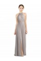 Soft Chiffon Halter Neck Low Back A-Line Oyster Silver Bridesmaid Dress Derby
