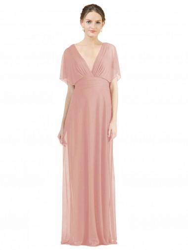 Soft Chiffon V-Neck V-Back A-Line Bliss Pink Bridesmaid Dress / Formal Dress Derby