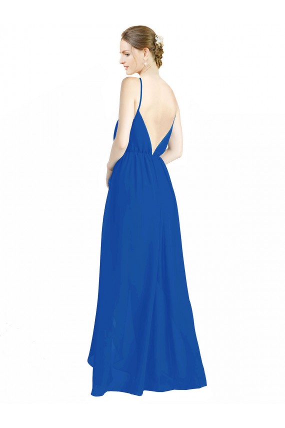 Luxe Chiffon V-Neck V-Back A-Line Royal Blue Bridesmaid Dress Derby