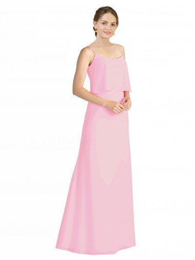 Soft Chiffon Spaghetti Straps Low Back A-Line Barely Pink Bridesmaid Dress Derby