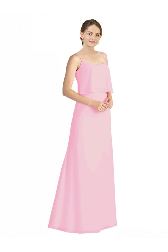 Soft Chiffon Spaghetti Straps Low Back A-Line Barely Pink Bridesmaid Dress Derby