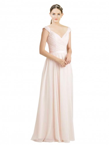 Soft Chiffon & Lace Sweetheart V-Back A-Line Cream Pink Bridesmaid Dress Derby