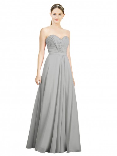 Soft Chiffon Sweetheart Low Back A-Line Silver Bridesmaid Dresses Derby