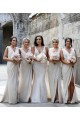 Soft Chiffon V-Neck Low Back A-Line Champagne Bridesmaid Dress Derby