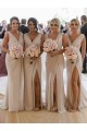 Soft Chiffon V-Neck Low Back A-Line Champagne Bridesmaid Dress Derby