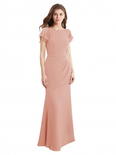 Soft Chiffon High Neck Low Back Mermaid Bliss Pink Prom Dress / Bridesmaid Dress Derby