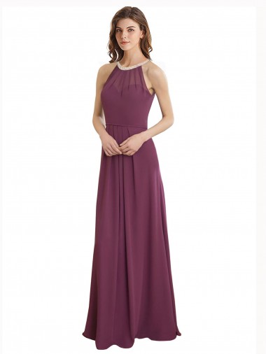 Chiffon High Neck Keyhole Back A-Line Bridesmaid Dress / Evening Gowns Derby