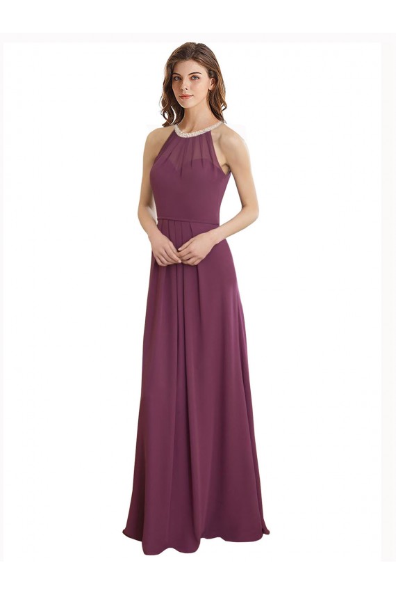 Chiffon High Neck Keyhole Back A-Line Bridesmaid Dress / Evening Gowns Derby