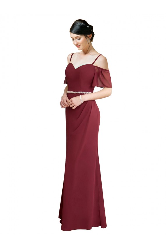 Soft Chiffon Sweetheart Low Back A-Line Burgundy Bridesmaid Dress Derby