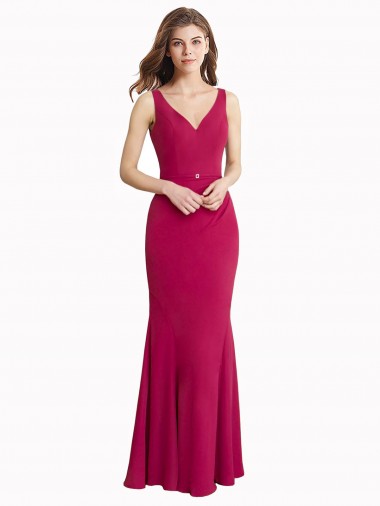 Soft Chiffon High Neck V-Back Mermaid Red Prom Dress / Bridesmaid Dress Derby
