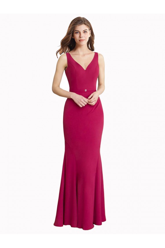 Soft Chiffon High Neck V-Back Mermaid Red Prom Dress / Bridesmaid Dress Derby