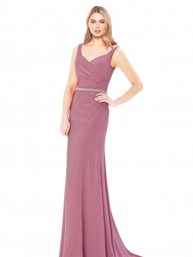 Soft Chiffon High Neck Low Back Sheath Prom Dress / Bridesmaid Dress Derby