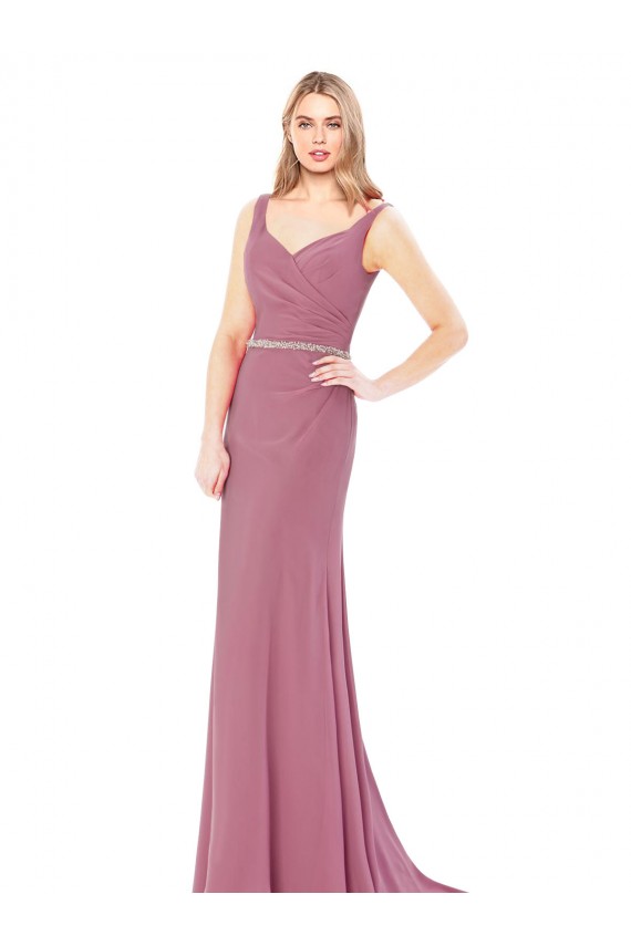 Soft Chiffon High Neck Low Back Sheath Prom Dress / Bridesmaid Dress Derby