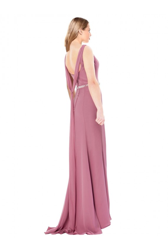 Soft Chiffon High Neck Low Back Sheath Prom Dress / Bridesmaid Dress Derby