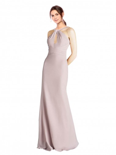Soft Chiffon High Neck Open Back Sheath Bridesmaid Dress Derby