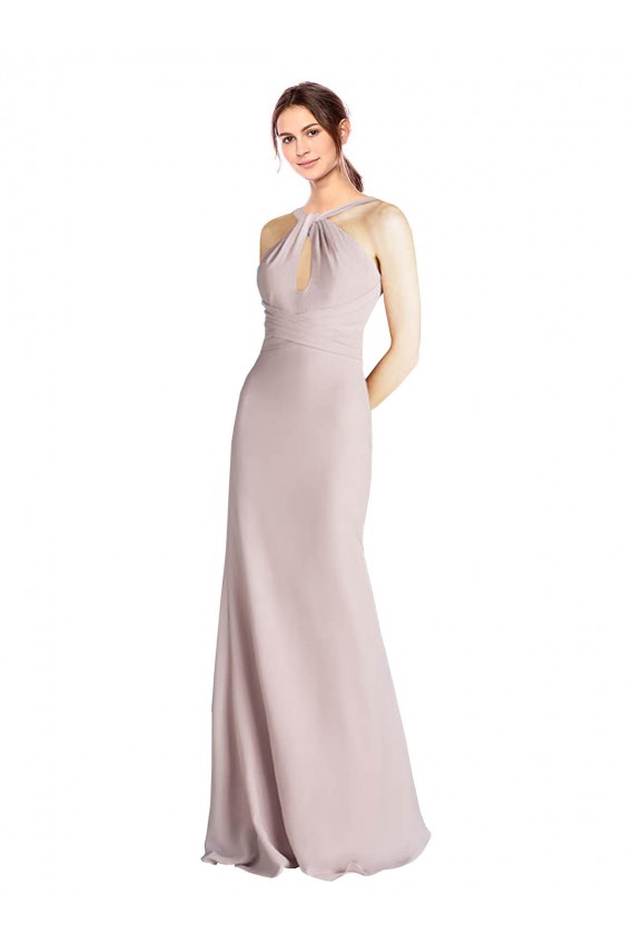 Soft Chiffon High Neck Open Back Sheath Bridesmaid Dress Derby