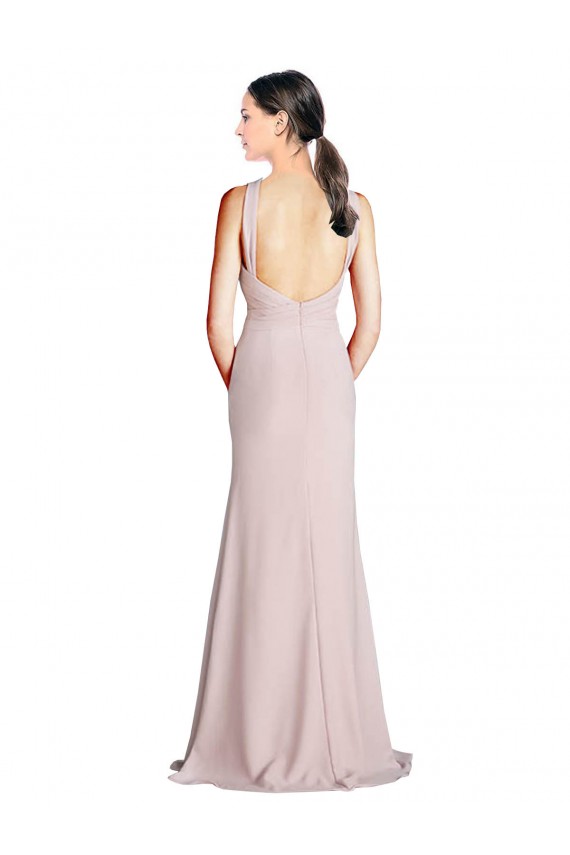 Soft Chiffon High Neck Open Back Sheath Bridesmaid Dress Derby
