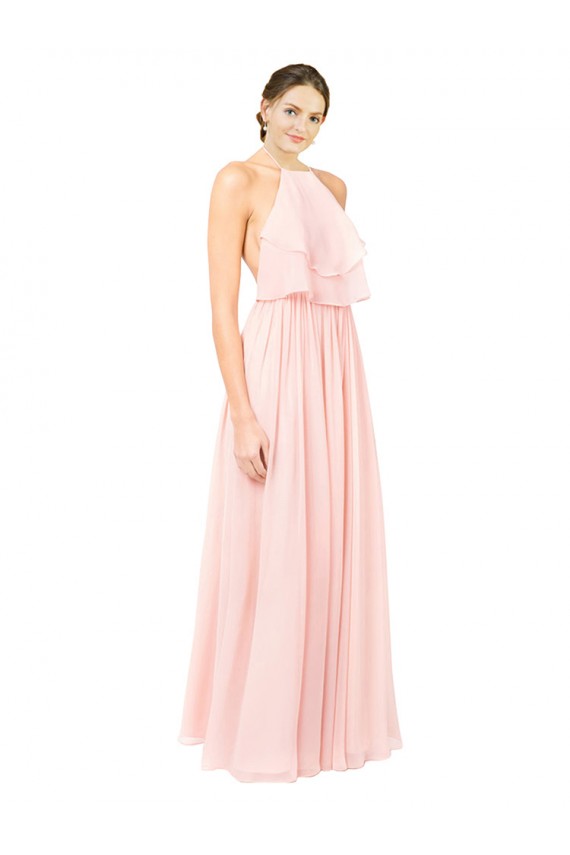 Soft Chiffon Halter Neck Open Back A-Line Pink Formal Dress / Bridesmaid Dress Derby