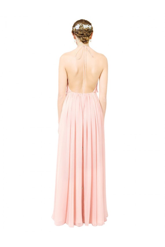 Soft Chiffon Halter Neck Open Back A-Line Pink Formal Dress / Bridesmaid Dress Derby