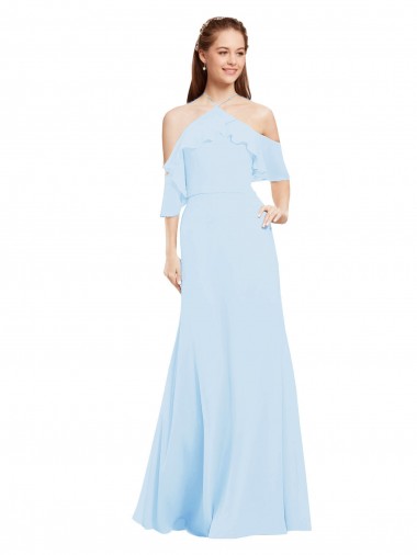 Soft Chiffon Halter Neck A-Line Light Sky Blue Formal Dress / Bridesmaid Dress Derby