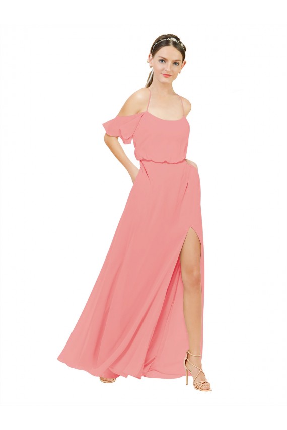 Soft Chiffon Off the Shoulder A-Line Watermelon Bridesmaid Dress Derby